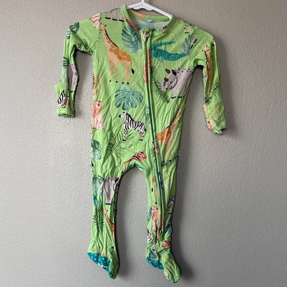 Posh Peanut Green Safari Animal Print Baby Footie Pajamas
